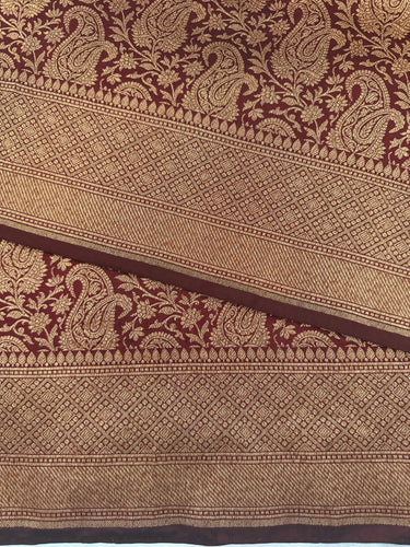 Banarasi Katan Pure Silk Saree | Handwoven | Deep Maroon with Antique Zari | Ships from California